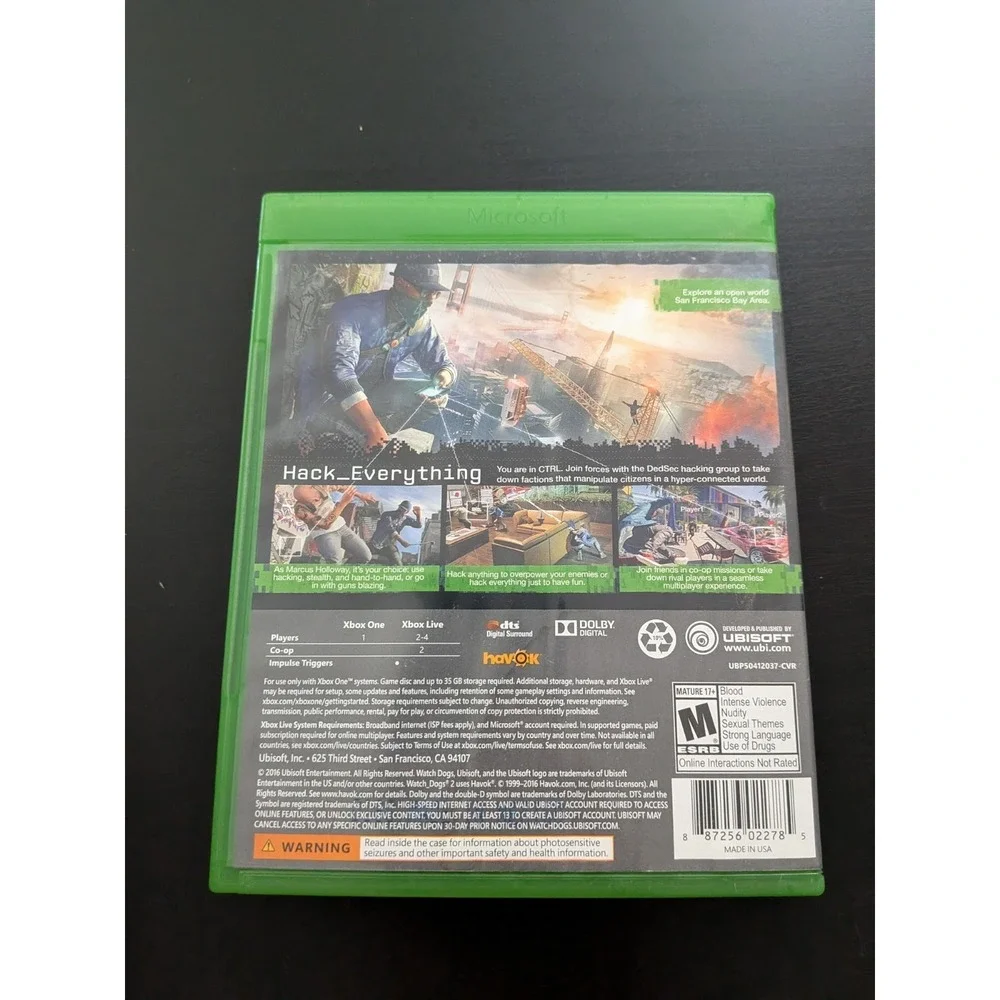 Watch Dogs‎ 2 (Microsoft Xbox One, 2016) Video Game